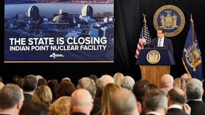 New York Gov. Andrew Cuomo delivers one of his State of the State addresses in New York's One World Trade Center building, Monday, Jan. 9, 2017.