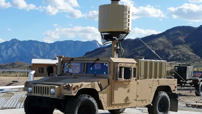 The Humvee-mounted AN/TPQ-50 Lightweight Counter Mortar Radar (LCMR), designed by SRCTec.