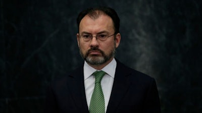 In this Jan. 4, 2017, file photo, Mexico's new Foreign Relations Secretary Luis Videgaray stands during a press conference at the Los Pinos presidential residence in Mexico City. Videgaray said Tuesday, Jan. 10, that the country isn’t only willing to negotiate changes to the North American Free Trade Agreement, it wants negotiations as soon as possible. Luis Videgaray says there’s “enormous uncertainty” following the U.S. election of Donald Trump as president.