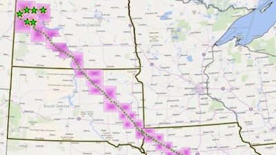 Dakota Access pipeline route from northwest North Dakota to a storage facility in south-central Illinois.