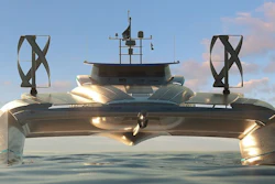 The Energy Observer is a former multi-hull race boat converted into a green vessel equipped with solar panels, wind turbines and a hydrogen fuel cell system.