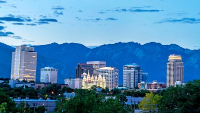 The Salt Lake City, Utah skyline.