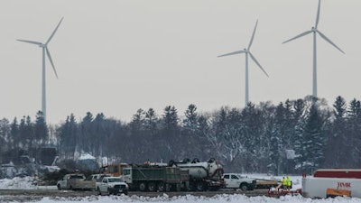 Crews work Thursday, Jan. 26, 2017, to clean up a diesel fuel spill after a pipeline owned by Magellan Midstream Partners broke at about 8 a.m. near Hanlontown, Iowa on Wednesday.