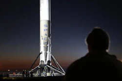 The SpaceX Falcon 9 rocket booster makes it's way into the port of Los Angeles Tuesday morning, Jan. 17, 2017. A SpaceX Falcon 9 rocket blasted off from California on Saturday, Jan. 14 and placed a constellation of satellites in orbit, marking the company's first launch since a fireball engulfed a similar rocket on a Florida launch pad more than four months ago.