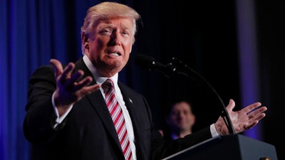 President Donald Trump speaks at the House and Senate GOP lawmakers at the annual policy retreat in Philadelphia, Thursday, Jan. 26, 2017.