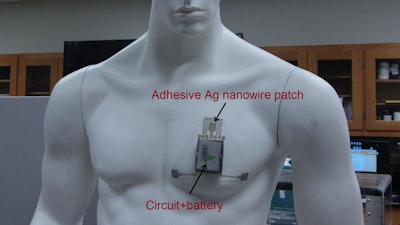Researchers from North Carolina State University have developed a wearable, wireless sensor that can monitor a person's skin hydration to detect dehydration before it poses a health problem. The device is lightweight, flexible and stretchable and has already been incorporated into prototype devices that can be worn on the wrist or as a chest patch (as seen here).