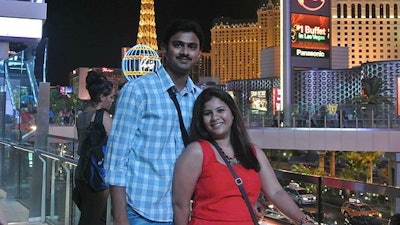 Srinivas Kuchibhotla, left, poses for photo with his wife Sunayana Dumala in Las Vegas. In the middle of a crowded bar, a 51-year-old former air traffic controller yelled at two Indian men - Kuchibhotla and Alok Madasani - to 'get out of my country,' witnesses said, then opened fire in an attack that killed one of the men and wounded the other, as well as a third man who tried to help, Thursday, Feb 23, 2017, in Olathe, Kan.