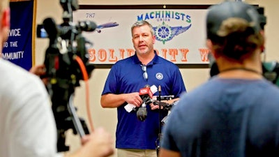 International Association of Machinists organizer Mike Evans speaks to the media at the IAM's office in North Charleston, S.C., Wednesday, Feb. 15, 2017. Production workers at Boeing's South Carolina plant voted Wednesday not to join the Machinists, maintaining southern reluctance toward unionization.