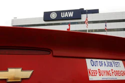 In this Dec. 12, 2008 file photo, a bumper sticker is displayed on a Chevrolet outside the United Auto Workers headquarters in Detroit. The UAW union is working on an advertising campaign that urges people to buy U.S.-made cars and trucks in an effort to build on what the union sees as nationalistic sentiment that President Donald Trump tapped into during the election.