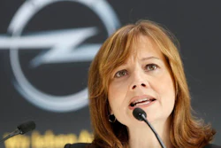 In this Jan. 27, 2014 file photo CEO of General Motors Mary Barra speaks during a press conference at the Opel car factory in Ruesselsheim, Germany. French automaker PSA Group said Tuesday, Feb. 14, 2017 it is in talks that could lead to acquisition of GM's Opel division.