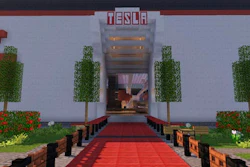 This photo shows a scene from a video game featuring a Tesla gigafactory.