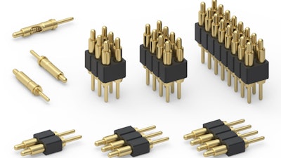 The new through-hole version of 2-mm pitch spring-loaded connectors from Mill-Max.