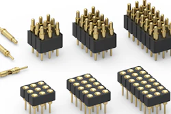 Through-hole mount spring-loaded pins (804 Series) and mating target connectors (805 Series) from Mill-Max add a third row.