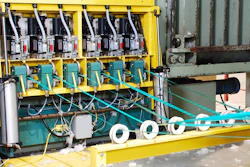 A strapping machine built by Signode Industrial Group.
