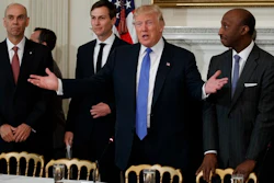 President Donald Trump welcomes manufacturing executives to a meeting at the White House in Washington, Thursday, Feb. 23, 2017. From left are, Archer Daniels Midland CEO Juan Luciano, White House Senior Adviser Jared Kushner, Trump, and Merck CEO Kenneth Frazier.