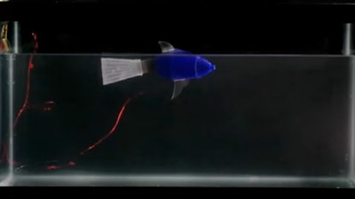 the caudal fin locomotion of a robotic fish with a thermal actuator that is made of thubber.
