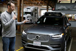 In this Dec. 13, 2016, file photo, Anthony Levandowski, head of Uber's self-driving program, speaks about their driverless car in San Francisco. A self-driving car company founded by Google is accusing a former top engineer of stealing pivotal technology that is propelling Uber's effort to assemble a fleet of automated vehicles for its popular ride-hailing service. The complaint cites evidence that Levandowski, a former manager in Google's self-driving car project, loaded 14,000 confidential files on a laptop before leaving to start his own company in 2016.