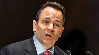 In this Wednesday, Feb. 8, 2017, file photo, Kentucky Gov. Matt Bevin speaks to a joint session of the Kentucky legislature during the State of the Commonwealth address, in Frankfort, Ky. President Donald Trump's proposal to eliminate the Appalachian Regional Commission has alarmed many throughout the region that have relied on the federal agency for a job. Much of the region is still crippled by poverty, and a new generation of Republican leaders who are frustrated with government programs now run several states. That includes Bevin.