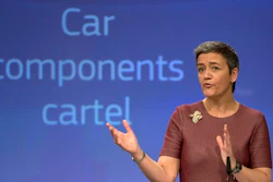 European Commissioner for Competition Margrethe Vestager speaks during a media conference regarding a car component antitrust case at EU headquarters in Brussels on Wednesday, March 8, 2017. The EU Commission on Wednesday fined six air conditioning cooling suppliers for taking part in one or more of four cartels concerning air conditioning and engine cooling components to car manufacturers in the European Economic Area.