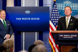 Budget Director Mick Mulvaney, joined by White House press secretary Sean Spicer, left, speaks about President Donald Trump's budget proposal for the coming fiscal year during daily press briefing at the White House, in Washington, Thursday, March 16, 2017.