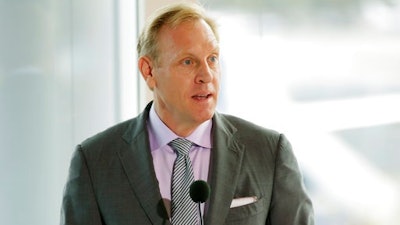 FILE - In this Oct. 19, 2015 file photo, Pat Shanahan, senior vice president of Airplane Programs for Boeing Commercial Airplanes, speaks at Boeing Field in Seattle. The White House announced nominees for six senior Pentagon jobs on Thursday, March 16, 2017, including Shanahan for deputy secretary of defense, in its most significant step toward surrounding Defense Secretary Jim Mattis with Trump administration picks.