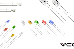 A through-hole LED indicator with a built-in resistor for 12 VDC applications from VCC.