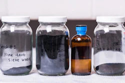 These jars show variations of a Kansas State University-patented liquid polymer that looks like water and has the same density and viscosity as water. The polymer becomes a ceramic when heated and can be mass-produced.