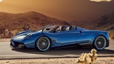 The Huayra Roadster from Italy's Pagani stands out with a bold curve running from roofline through roof pillar to the hood. It's powered by a gigantic 6.0 liter, 12-cylinder engine turning out 764 horsepower.