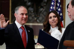 Supreme Court associate justice Samuel Alito, right, swears in Scott Pruitt as the Environmental Protection Agency Administrator in the Eisenhower Executive Office Building in the White House complex in Washington, Friday, Feb. 17, 2017.