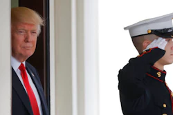 President Donald Trump awaits the arrival of Danish Prime Minister Lars Lokke Rasmussen at the White House in Washington, Thursday, March 30, 2017.