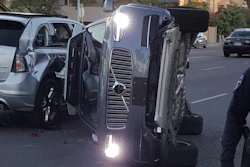 A self-driving Uber SUV rolled onto it’s side after a collision in Tempe, AZ.