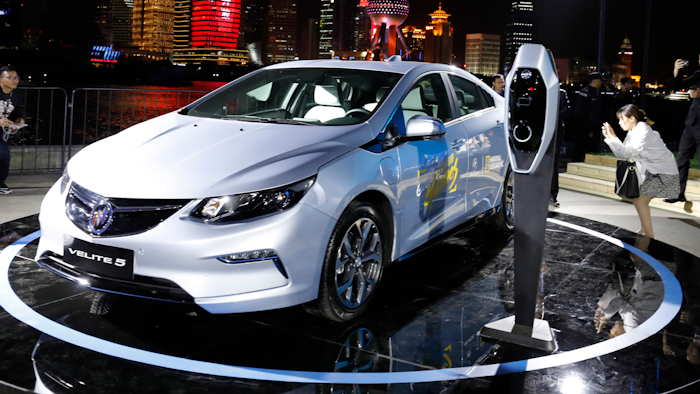 The Buick Velite 5 extended range electric hybrid at a global launch event ahead of the Shanghai Auto 2017 show in Shanghai, China.