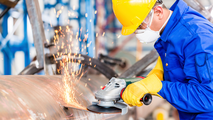 Metal Worker In Factory Grinding Metal Of Pipeline 000058892894 Xxx Large 590202e5df94e