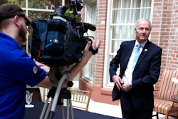 Arkansas Gov. Asa Hutchinson prepares for a TV station interview at the Governor's Mansion on Thursday, April 13, 2017, in Little Rock. The governor met with reporters to discuss a series of seven upcoming executions.