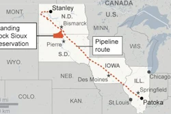 A map of the Dakota Access pipeline route.