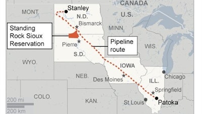 A map of the Dakota Access pipeline route.