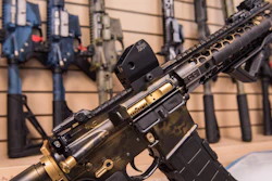 An AR-15 style rifle manufactured by Battle Rifle Co. is display in Webster, Texas. Battle Rifle is one of now more than 10,000 gunmakers in the U.S.