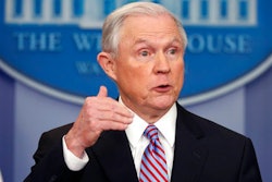 In this March 27, 2017, file photo, Attorney General Jeff Sessions speaks in the Brady Press Briefing Room of the White House in Washington. The Trump administration issued a stern warning to U.S. companies as they began applying for coveted skilled-worker visas Monday, cautioning that it would investigate and prosecute employers that overlook qualified American workers for the jobs.