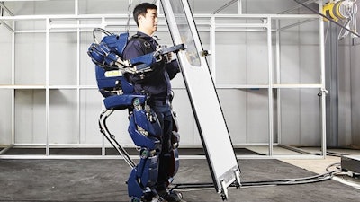 This Hyundai wearable robot can help a human worker lift very heavy items.