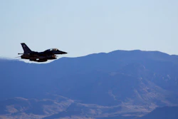 An F-16C makes a pass over Nevada's Tonopah Test Range after a March test of a mock nuclear weapon as part of a Sandia National Laboratories life extension program for the B61-12. Teams will spend months analyzing the data gathered from the test.