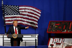 President Donald Trump speaks at Snap-On Tools, Tuesday, April 18, 2017, in Kenosha, Wis.