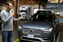 In this Dec. 13, 2016, file photo, Anthony Levandowski, head of Uber's self-driving program, speaks about their driverless car in San Francisco.