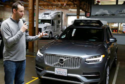 In this Dec. 13, 2016, file photo, Anthony Levandowski, head of Uber's self-driving program, speaks about their driverless car in San Francisco. Levandowski, an autonomous vehicle expert who defected from Google last year, notified Uber’s staff of that he is stepping aside Thursday, April 27, 2017, in an email. He will remain at Uber, but won’t oversee a crucial self-driving project targeted in lawsuit filed by Waymo, a rival started by Google.