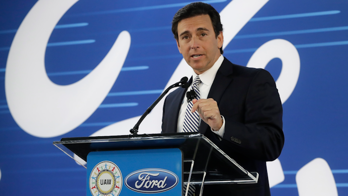 In this Jan. 3, 2017 file photo, Ford President and CEO Mark Fields addresses the Flat Rock Assembly in Flat Rock, Mich. Ford is replacing its CEO amid questions about its current performance and future strategy, a person familiar with the situation has said. Fields will be replaced by Jim Hackett, who joined Ford's board in 2013.