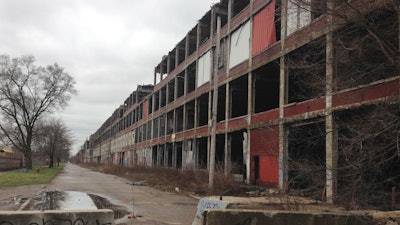 This April 4, 2017 photo shows the vacant Packard car plant on Detroit's east side.