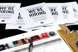 In this Tuesday, Oct. 6, 2015, file photo, job applications and information for the Gap Factory Store sit on a table during a job fair at Dolphin Mall in Miami. As the latest jobs report comes out, Friday, May 5, 2017, the five fastest-growing sectors in the 12 months prior have been: temporary help, professional and technical services, construction, education and health care.