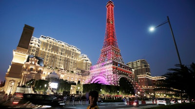 A replica of the Eiffel Tower of Parisian Macao in Macau, China.