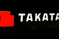 This July 6, 2016, file photo, shows the logo of Takata Corp. at an auto supply shop in Tokyo. On Thursday, May 18, 2017, Toyota, Subaru, Mazda and BMW reached a proposed settlement that would compensate owners of 15.8 million vehicles for economic losses stemming from the massive recall of Takata air bags.