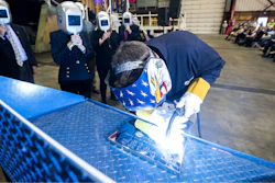 A welder authenticates the keel of LCS 19, the future USS St. Louis, by welding the initials of ship sponsor Barbara Broadhurst Taylor. The Keel Laying is the formal recognition of the start of the ship’s module construction process.