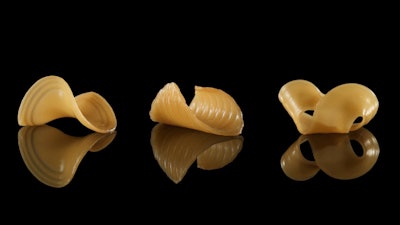 These pasta shapes were caused by immersing a 2-D flat film into water.